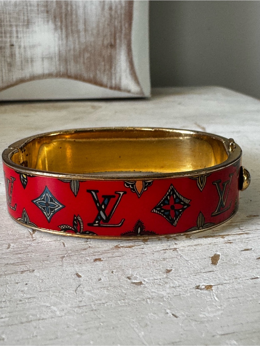 Authentic Louis Vuitton Dual-Sided Enamel Hinged Bangle Bracelet